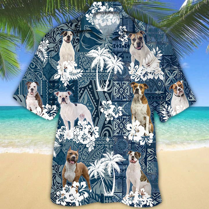 American Bulldog Hawaiian Shirt, Dog Hawaiian Shirt Pattern, Dog Full Print Hawaiian Shirt