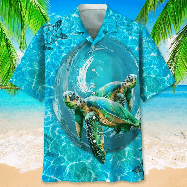 Turtle Beach Hawaiian Shirt, Summer Aloha Beach Shirt, Sea Turtle Hawaiian Shirt Gifts For Him