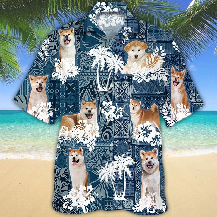 Akita Hawaiian Shirt, 3D Full Print Dog Hawaiian Shirts For Travel Summer, Hawaiian Dog Shirt