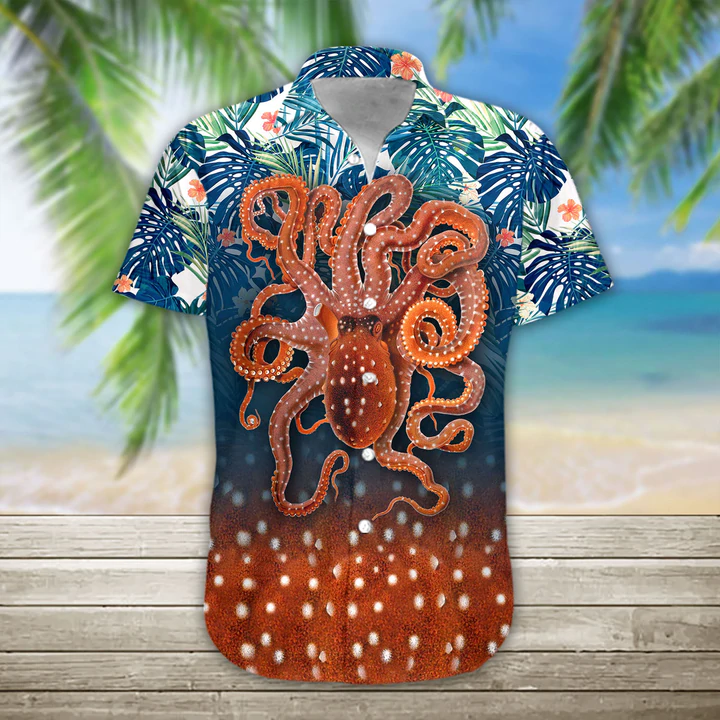 3D Octopus Hawaii Shirt, Summer Hawaiian Shirts Casual Short Sleeve Shirt Men