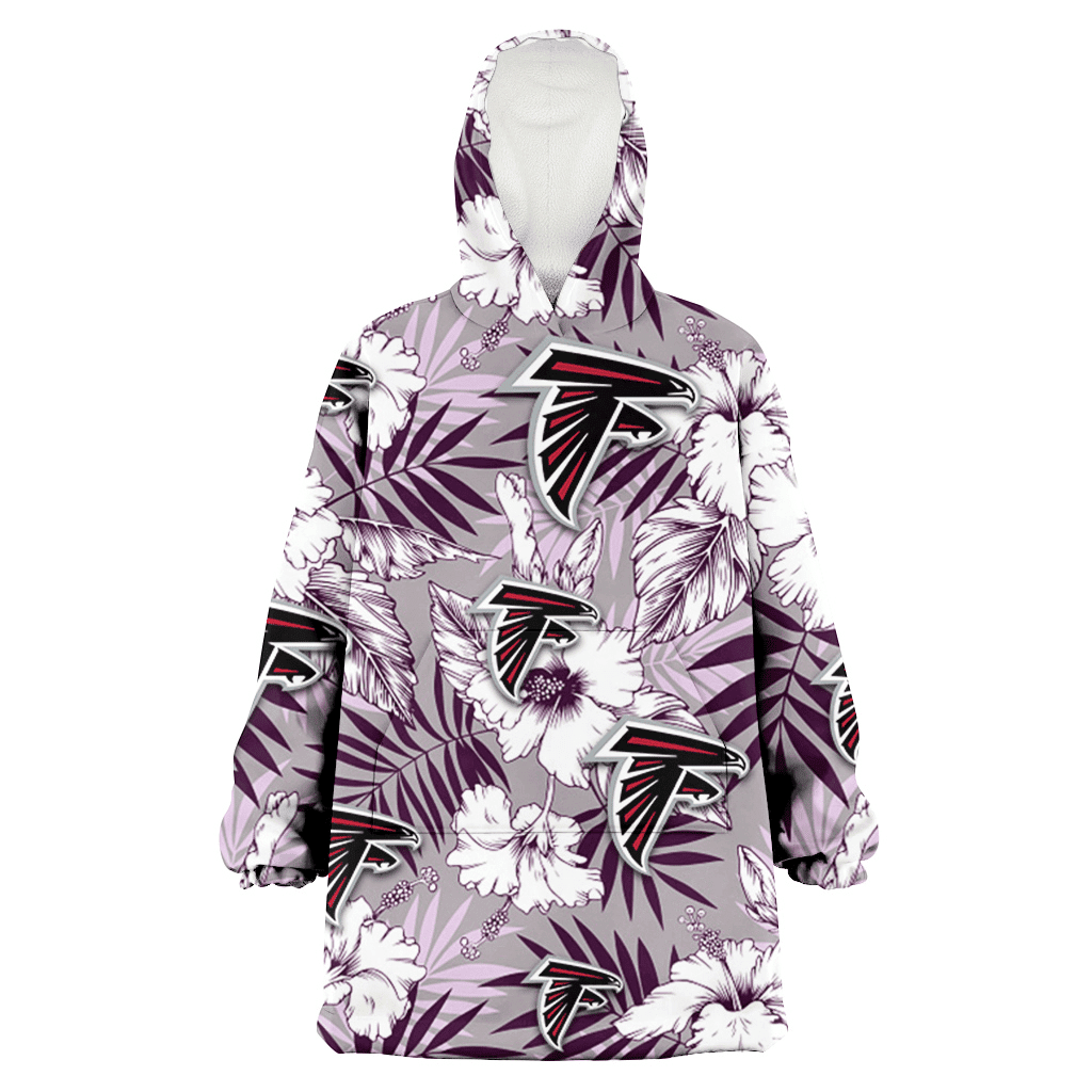 Atlanta Falcons White Hibiscus Violet Leaves Light Grey Background 3D Printed Hoodie Blanket Snug Hoodie