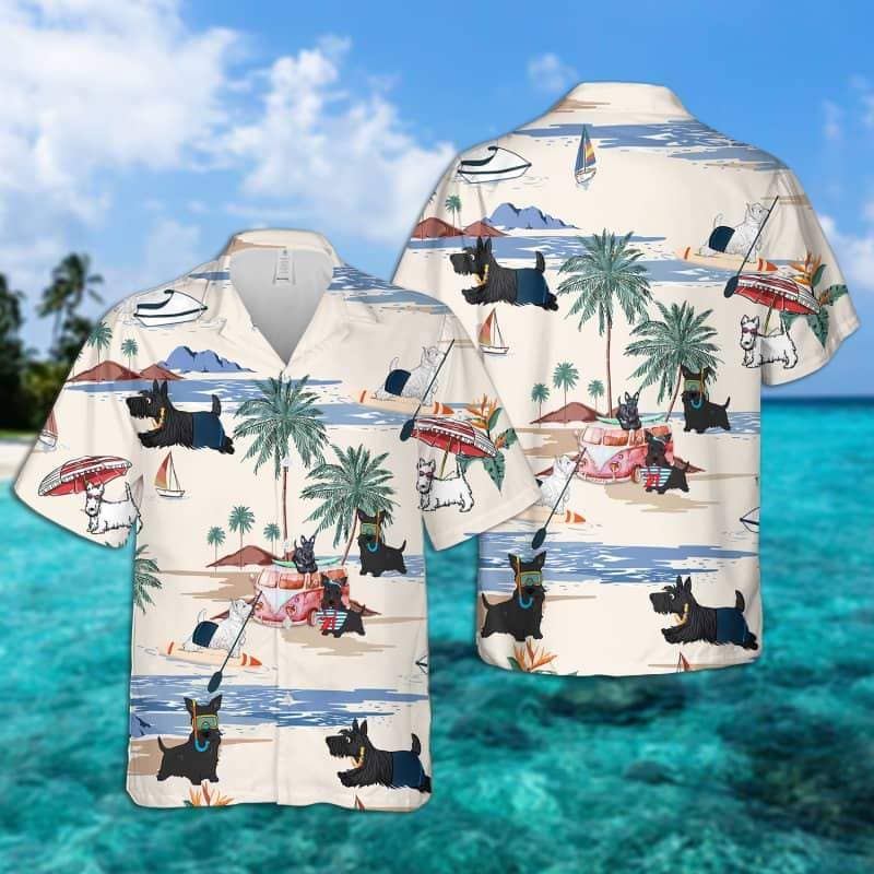 Scottish Summer Beach Hawaiian Shirt, Dog Beach Short Sleeve Hawaiian Shirt