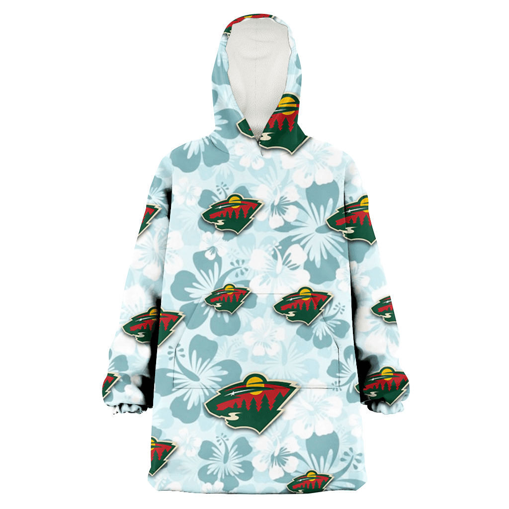 Minnesota Wild Pale Turquoise Hibiscus Light Cyan Background 3D Printed Hoodie Blanket Snug Hoodie