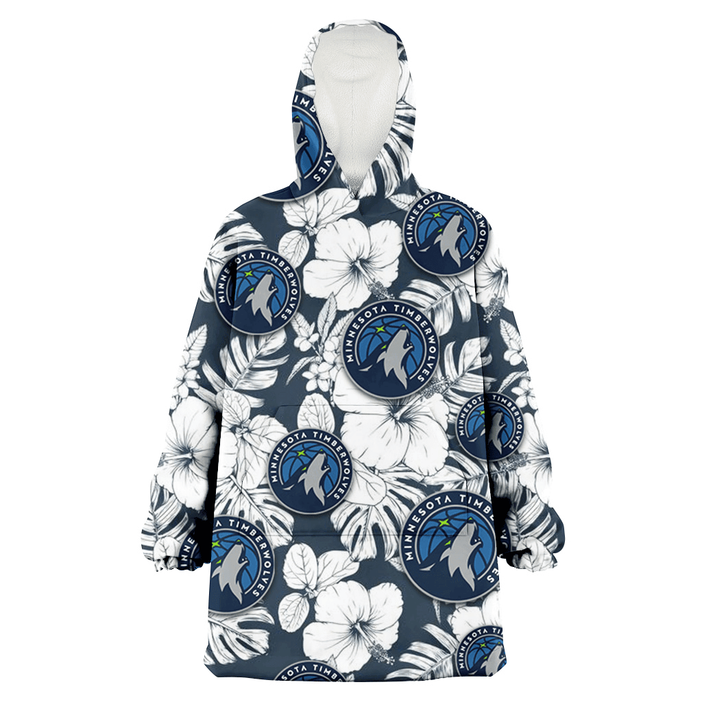 Minnesota Timberwolves Sketch Hibiscus Leaf Dark Gray Background 3D Printed Hoodie Blanket Snug Hoodie