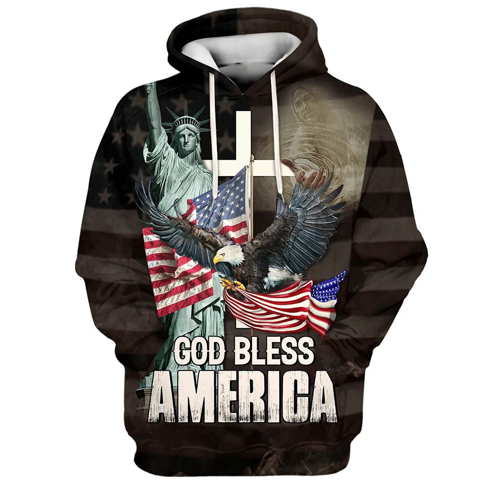 God Bless America Hoodie Eagle American Flag 3D Hoodies Men & Women, God 3D Printed Hoodie, Christian Apparel Hoodies