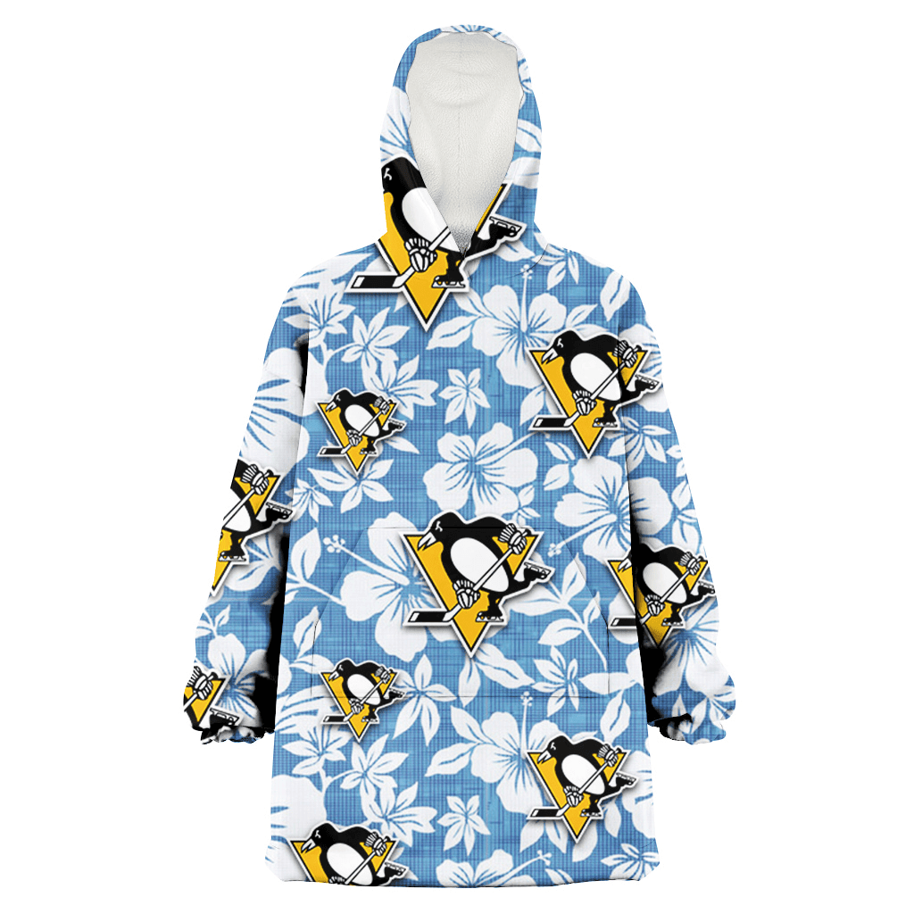 Pittsburgh Penguins White Hibiscus Light Blue Texture Background 3D Printed Hoodie Blanket Snug Hoodie