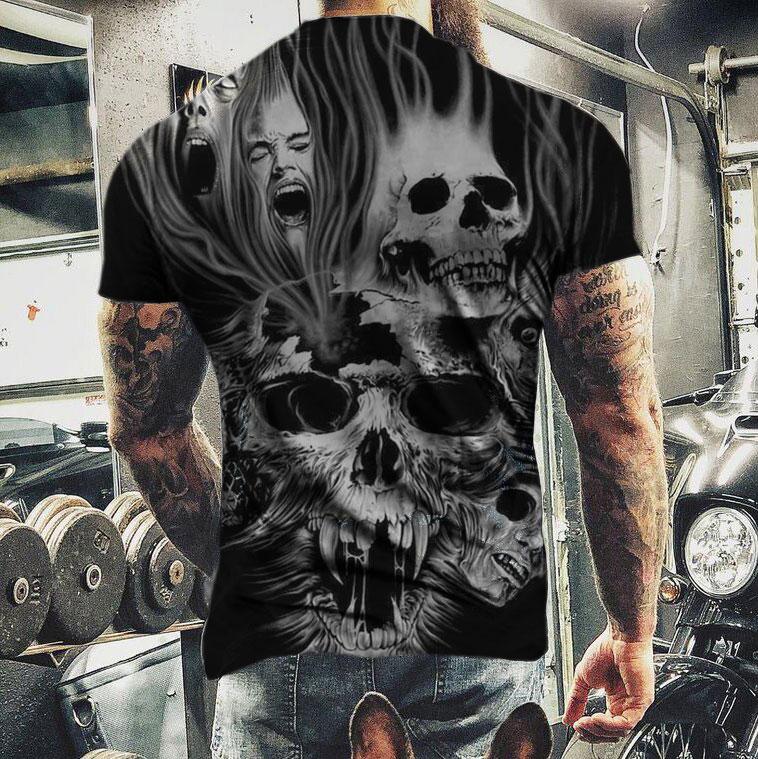 ALSTYLE Skull Pattern College T-Shirt, Men's XL cotton black type Vintage Second Hand