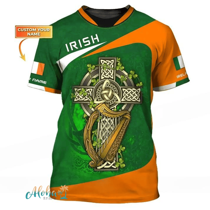 Personalized Irish T-Shirt – Celtic Cross And Harp Design