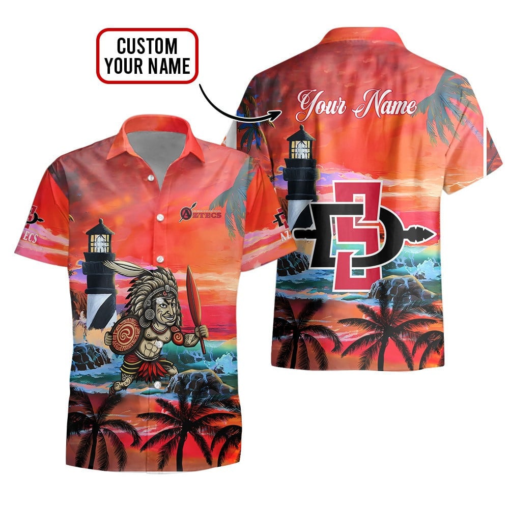 Custom Name San Diego State Aztecs Men’S Basketball Mascot Beach Pattern For Fans 3D Hawaiian Shirt