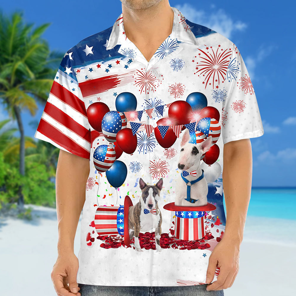 Bull Terrier Independence Day Hawaiian Shirt, Dog Hawaii Beach Shirt Short Sleeve For 4Th Of July