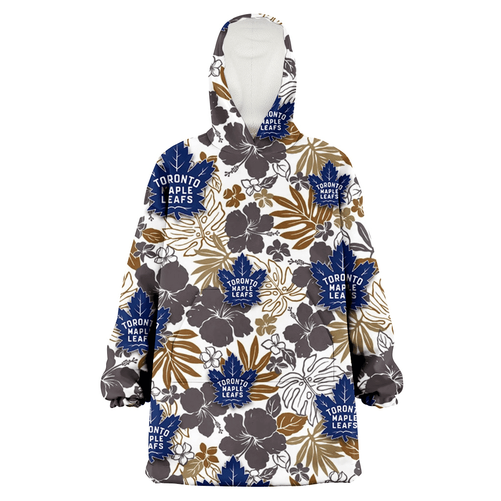 Toronto Maple Leafs Dark Brown Hibiscus Brown Leaves White Background 3D Printed Hoodie Blanket Snug Hoodie