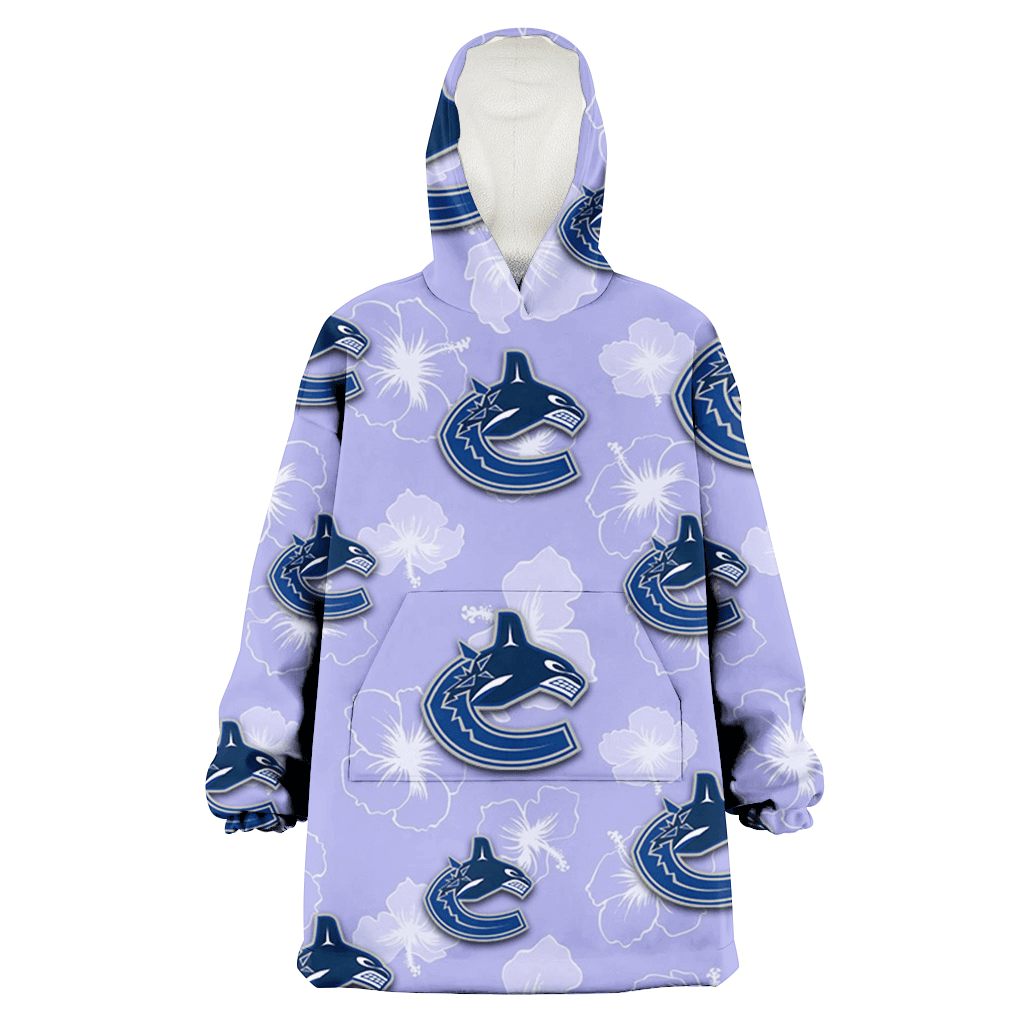 Vancouver Canucks Sketch White Hibiscus Violet Background 3D Printed Hoodie Blanket Snug Hoodie