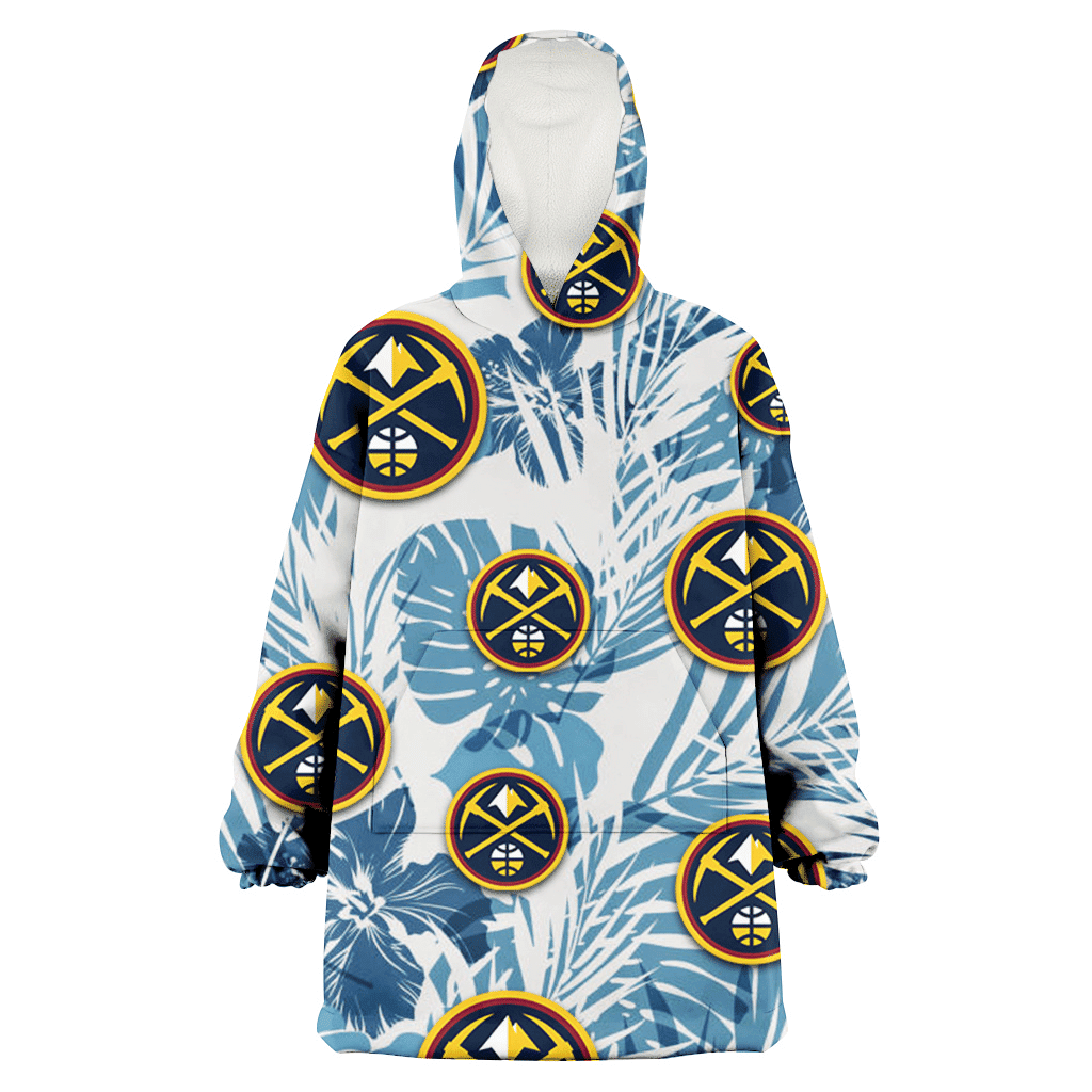 Denver Nuggets Hibiscus Balm Leaves Blue And White Background 3D Printed Hoodie Blanket Snug Hoodie