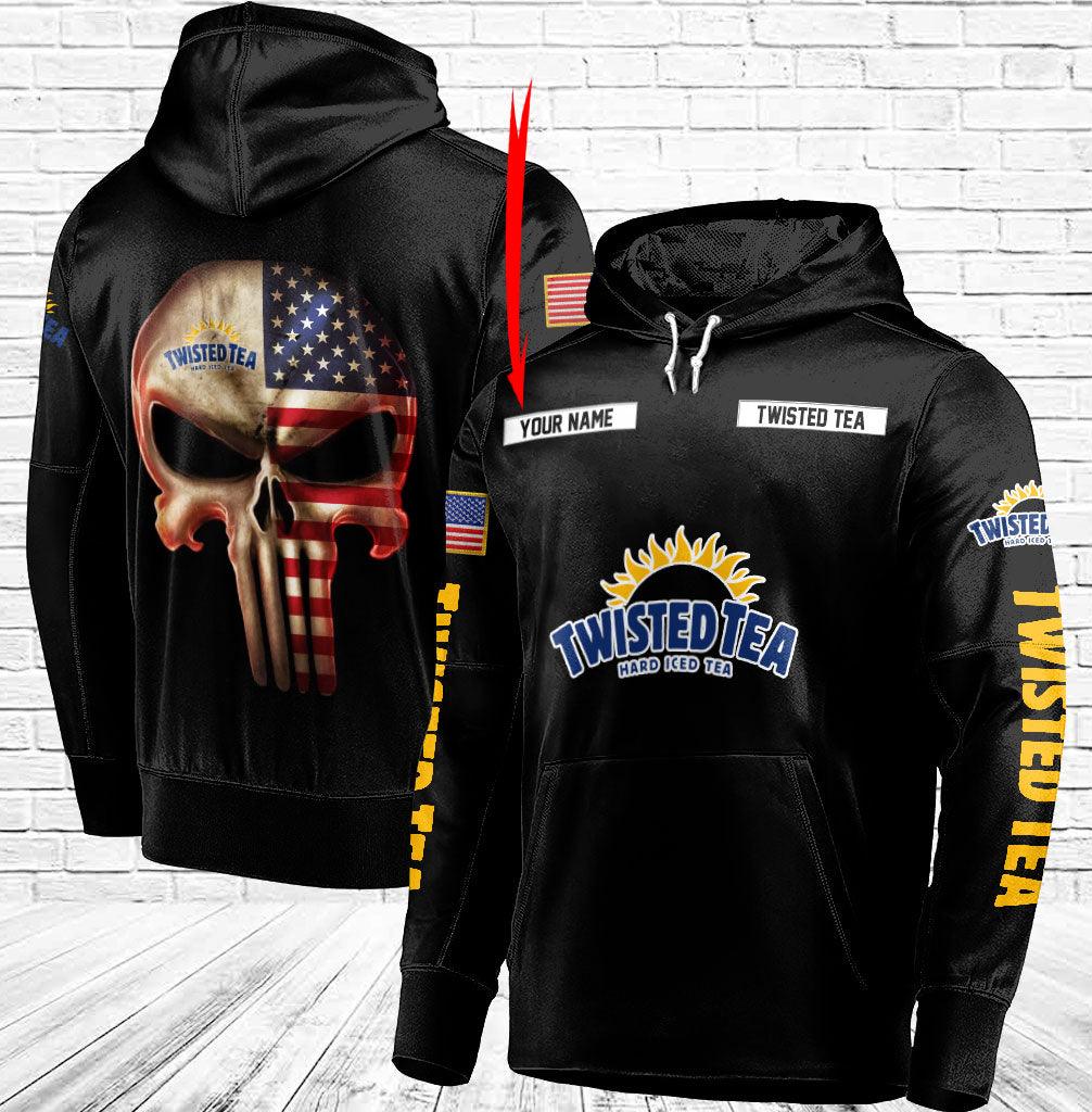 Personalized Black Usa Flag Skull Twisted Tea Hoodie