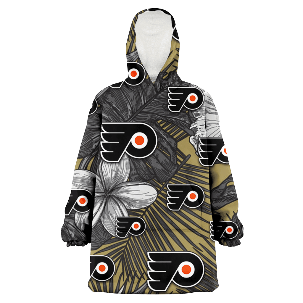 Philadelphia Flyers Gray Sketch Hibiscus Yellow Palm Leaf Black Background 3D Printed Hoodie Blanket Snug Hoodie