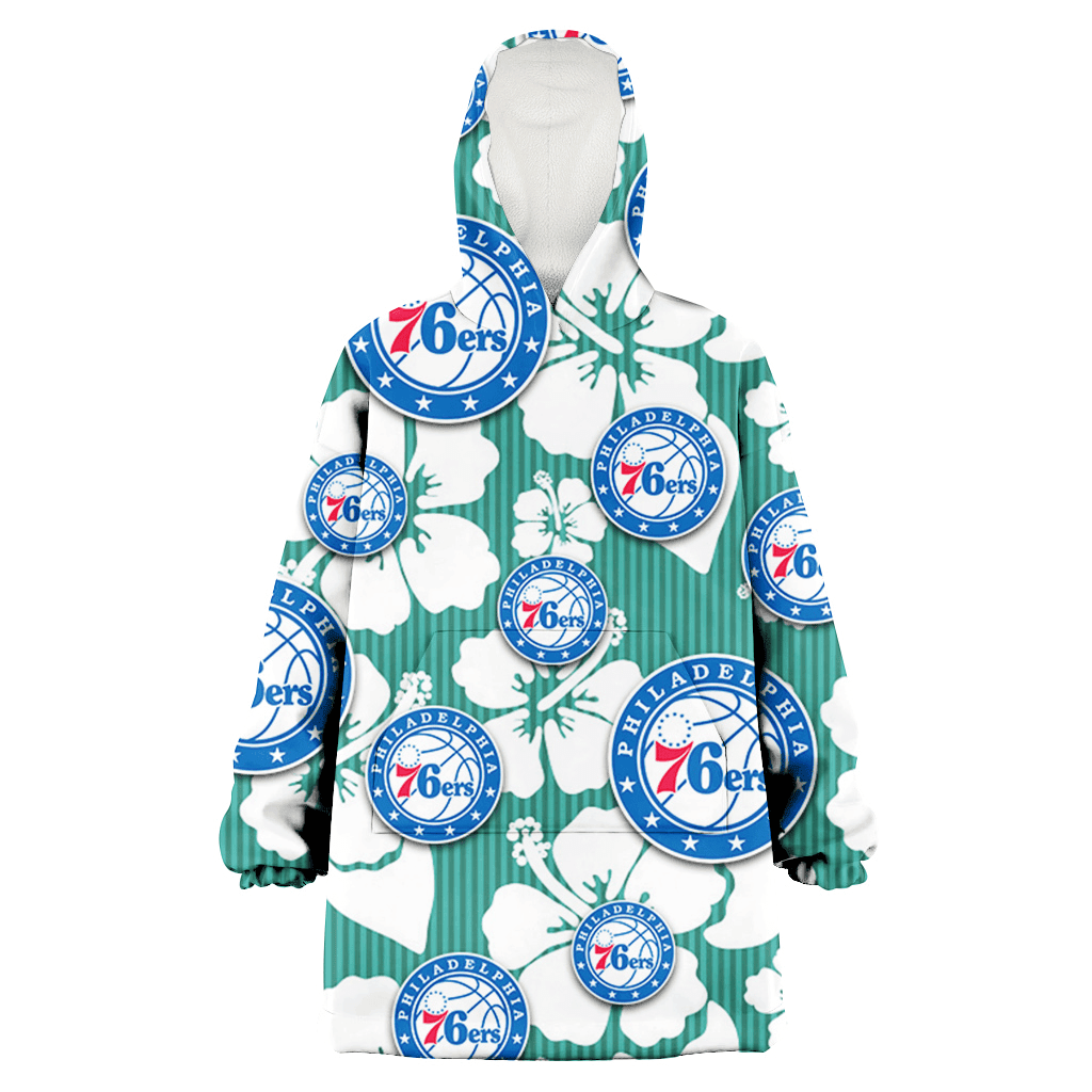 Philadelphia 76ers White Hibiscus Turquoise Stripe Background 3D Printed Hoodie Blanket Snug Hoodie