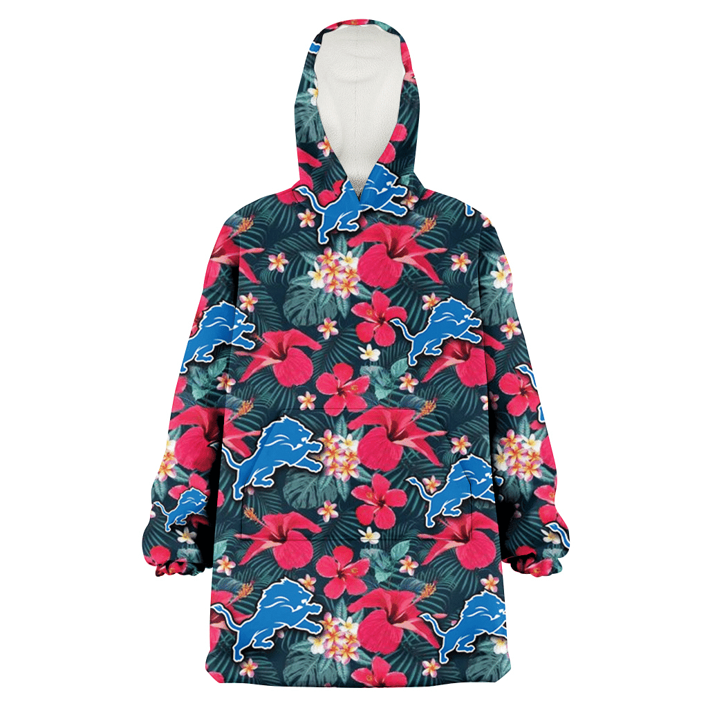 Detroit Lions Tiny Red Hibiscus White Porcelain Flower Black Background 3D Printed Hoodie Blanket Snug Hoodie