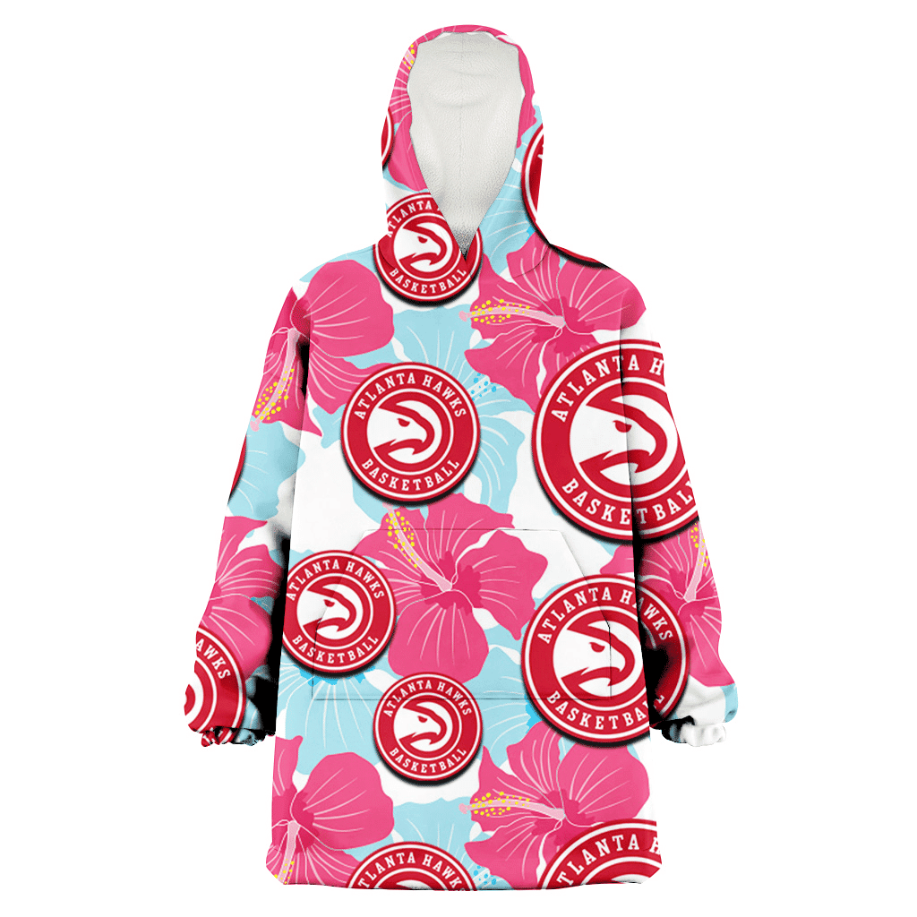 Atlanta Hawks Pink Blue Hibiscus White Background 3D Printed Hoodie Blanket Snug Hoodie