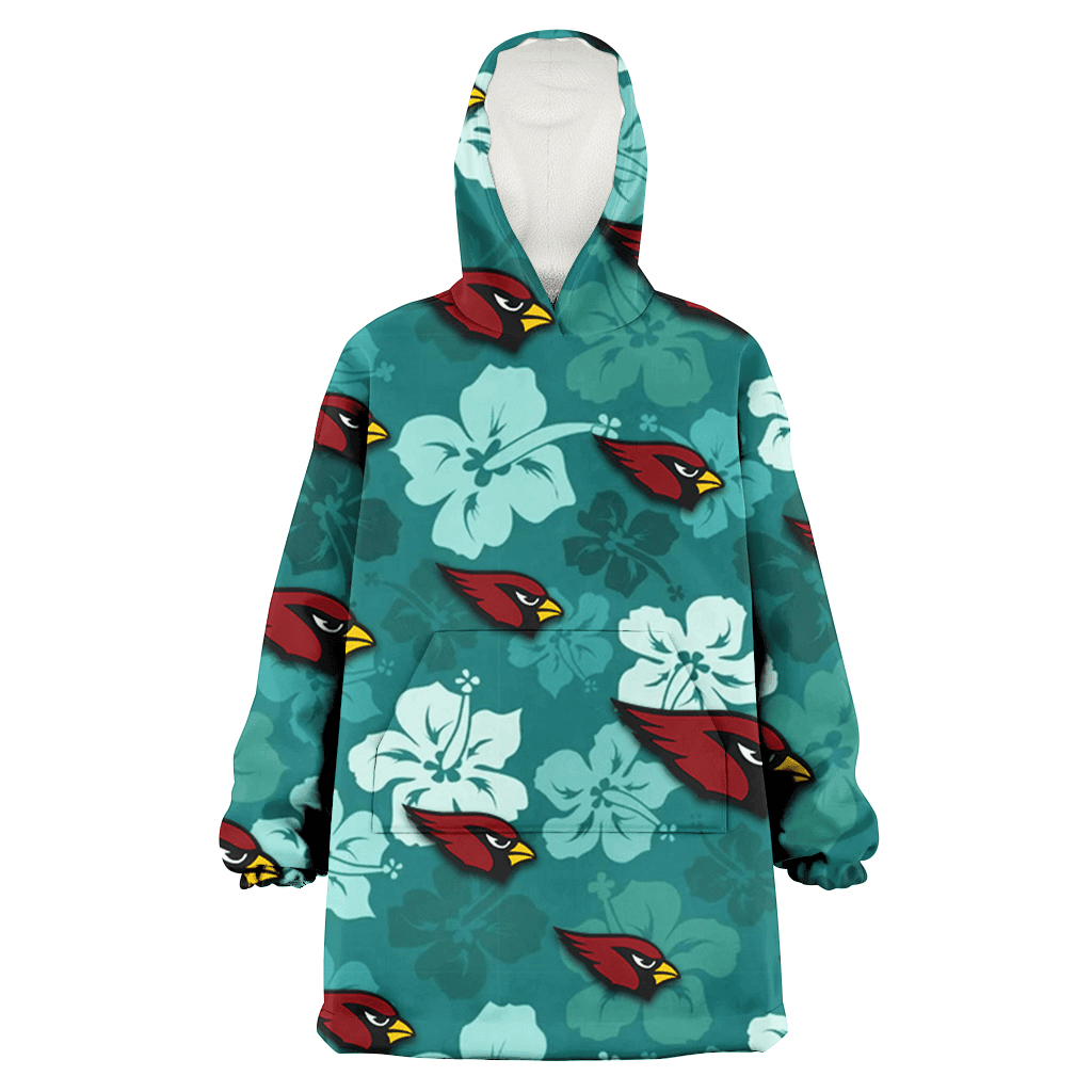 Arizona Cardinals Light Sea Green Hibiscus Green Background 3D Printed Hoodie Blanket Snug Hoodie