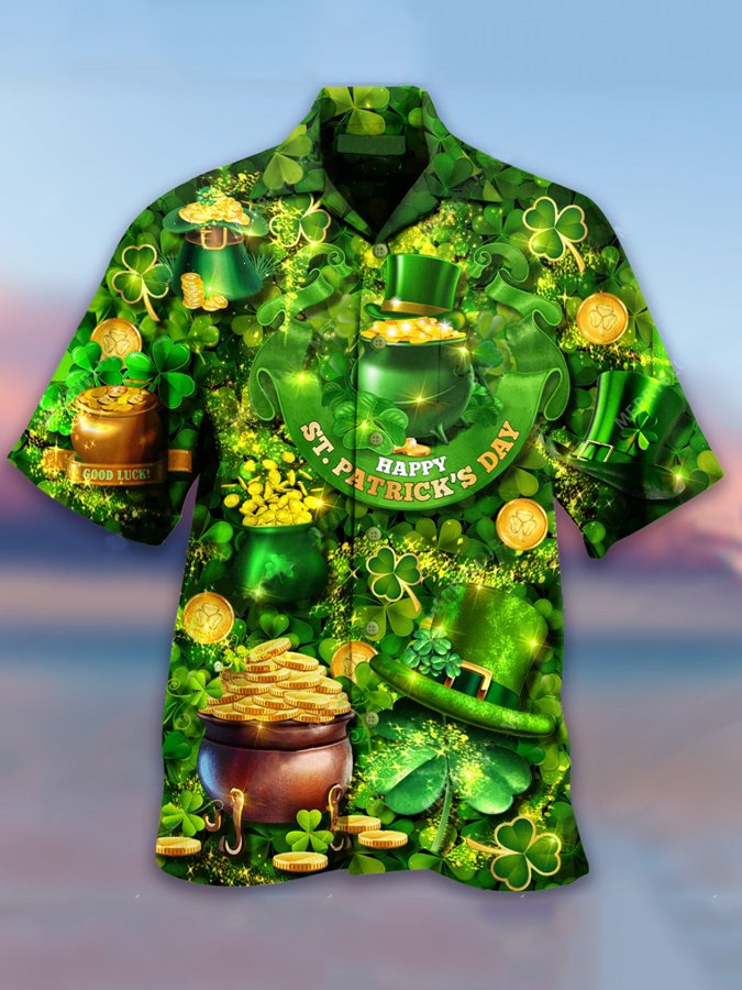 Happy St. Patrick’S Day Hawaiian Shirt – Men’S Casual Happy St. Patrick’S Day Hawaiian Shirt