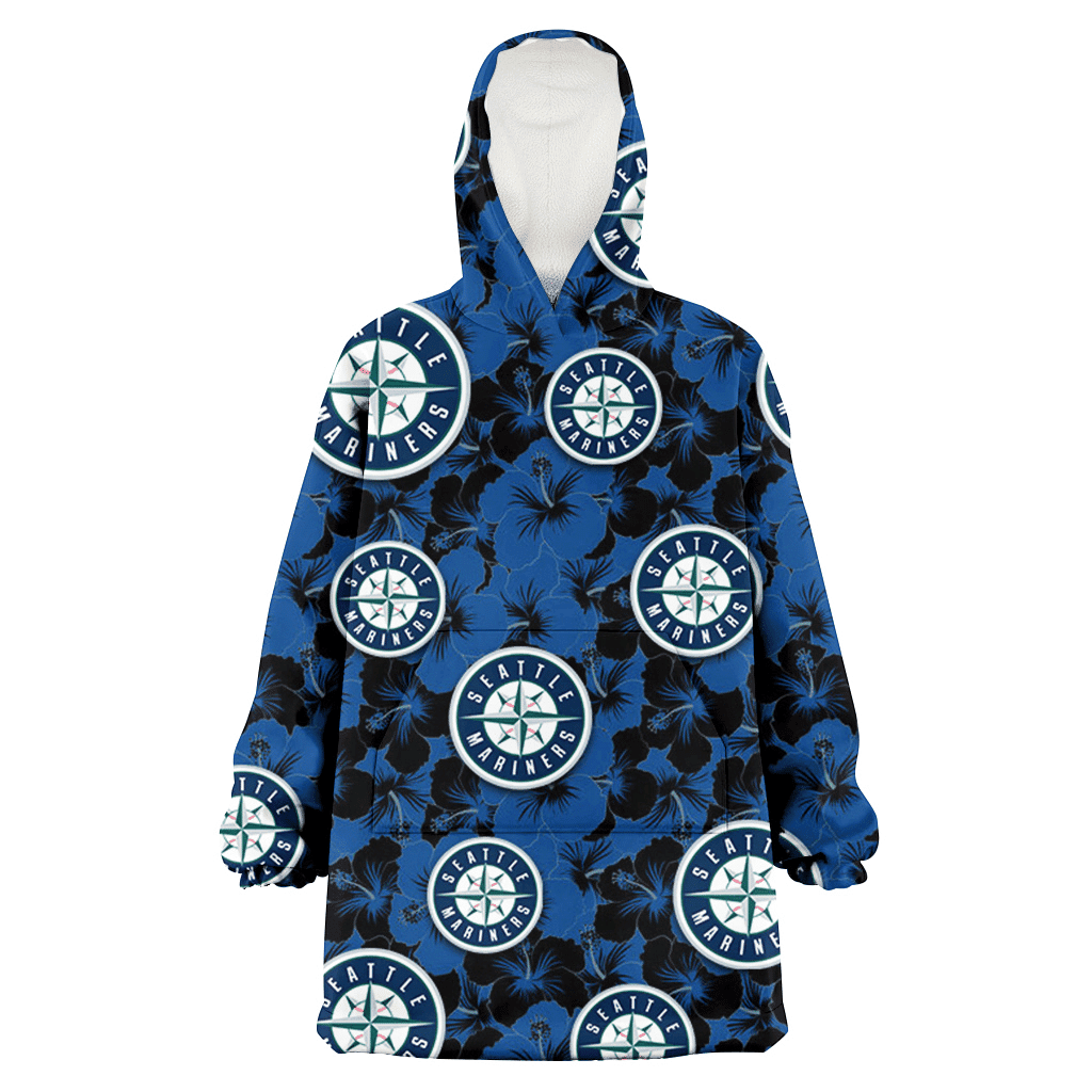 Seattle Mariners Black Dark Blue Hibiscus Black Background 3D Printed Hoodie Blanket Snug Hoodie