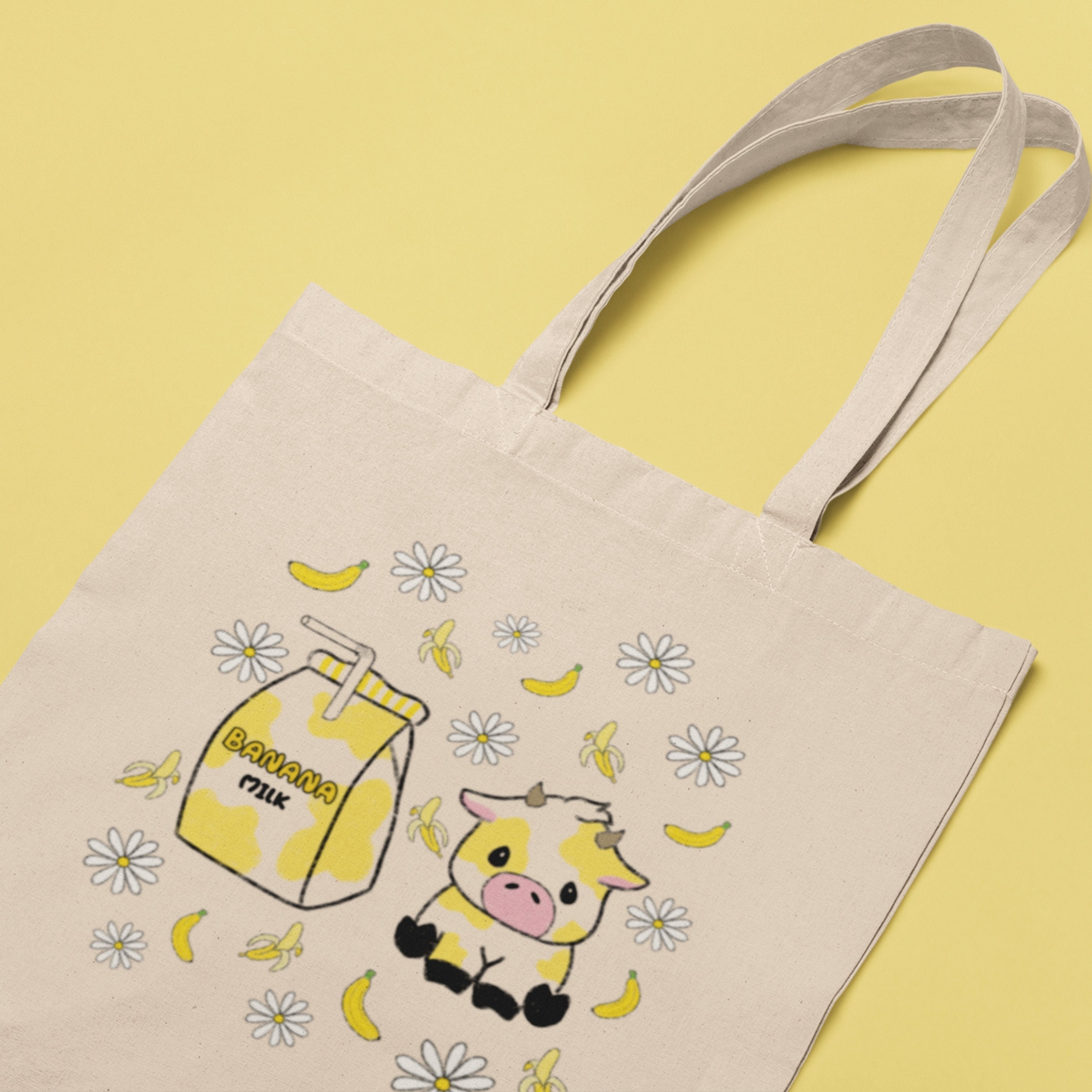 Banana Milk Canvas Tote Bag, Kawaii Tote, Bookish Tote Bag, Book Bag, Everyday Tote, Cute Bag, Teacher Gifts, Holiday Gifts