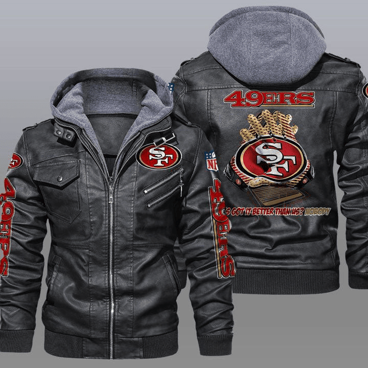 San Francisco 49ers Zip Leather Jacket With Hood