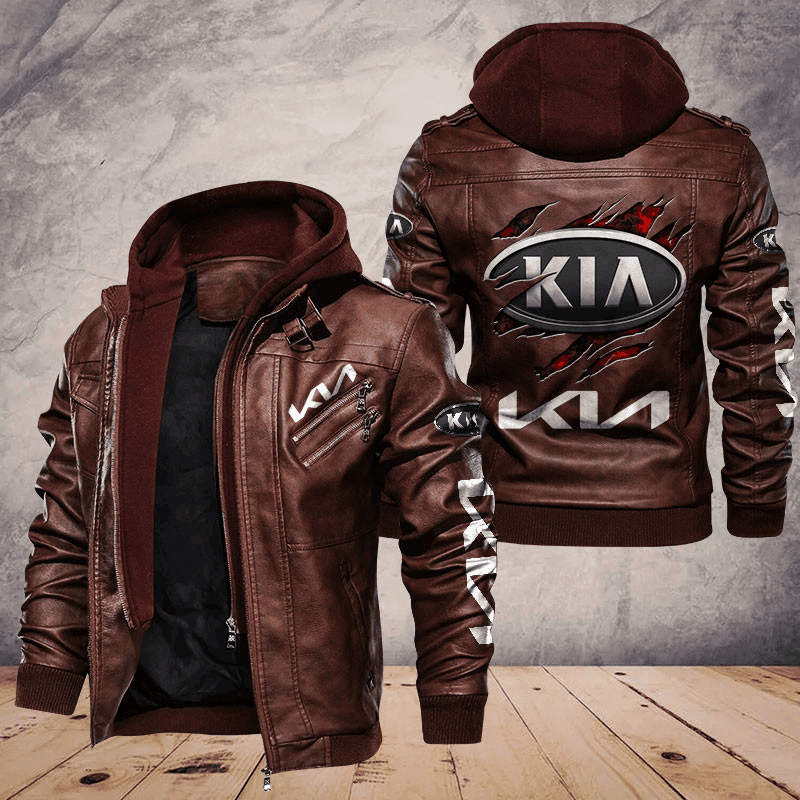 Kia Zip Leather Jacket With Hood