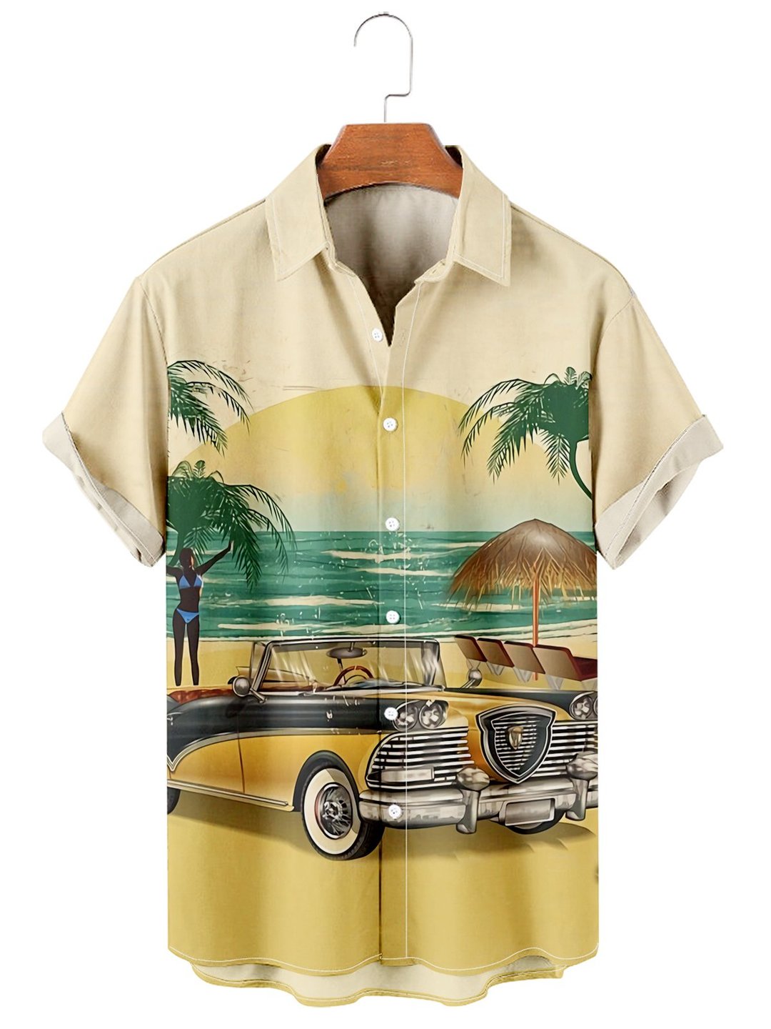 Men’S Vintage Hawaiian Beach Auto Casual Hawaii Shirt