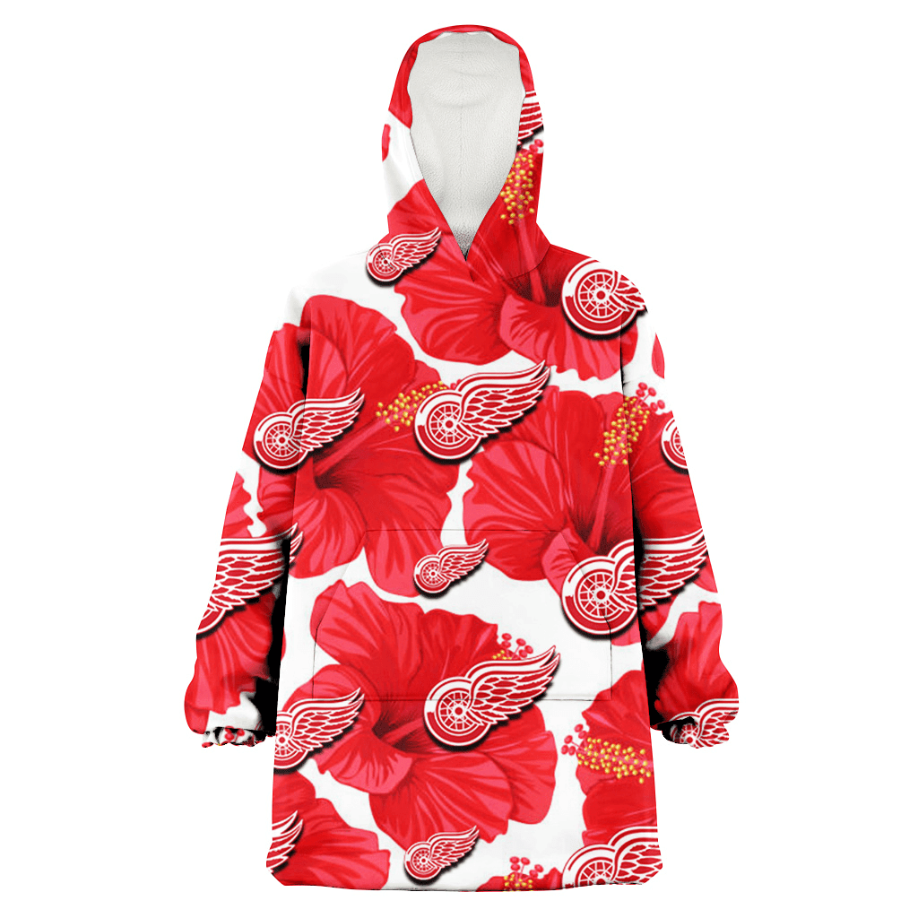 Detroit Red Wings Big Red Hibiscus White Background 3D Printed Hoodie Blanket Snug Hoodie