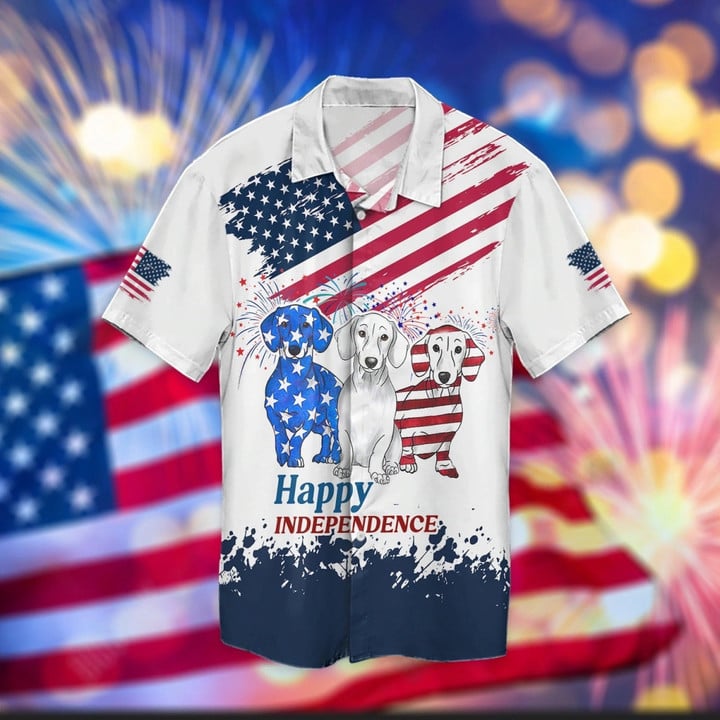 Happy Independence’S Day Dog Hawaiian Shirt For Men And Women, Dog In Us Flag Hawaii Shirt For Dog Lovers, Unisex Hawaiian Shirt