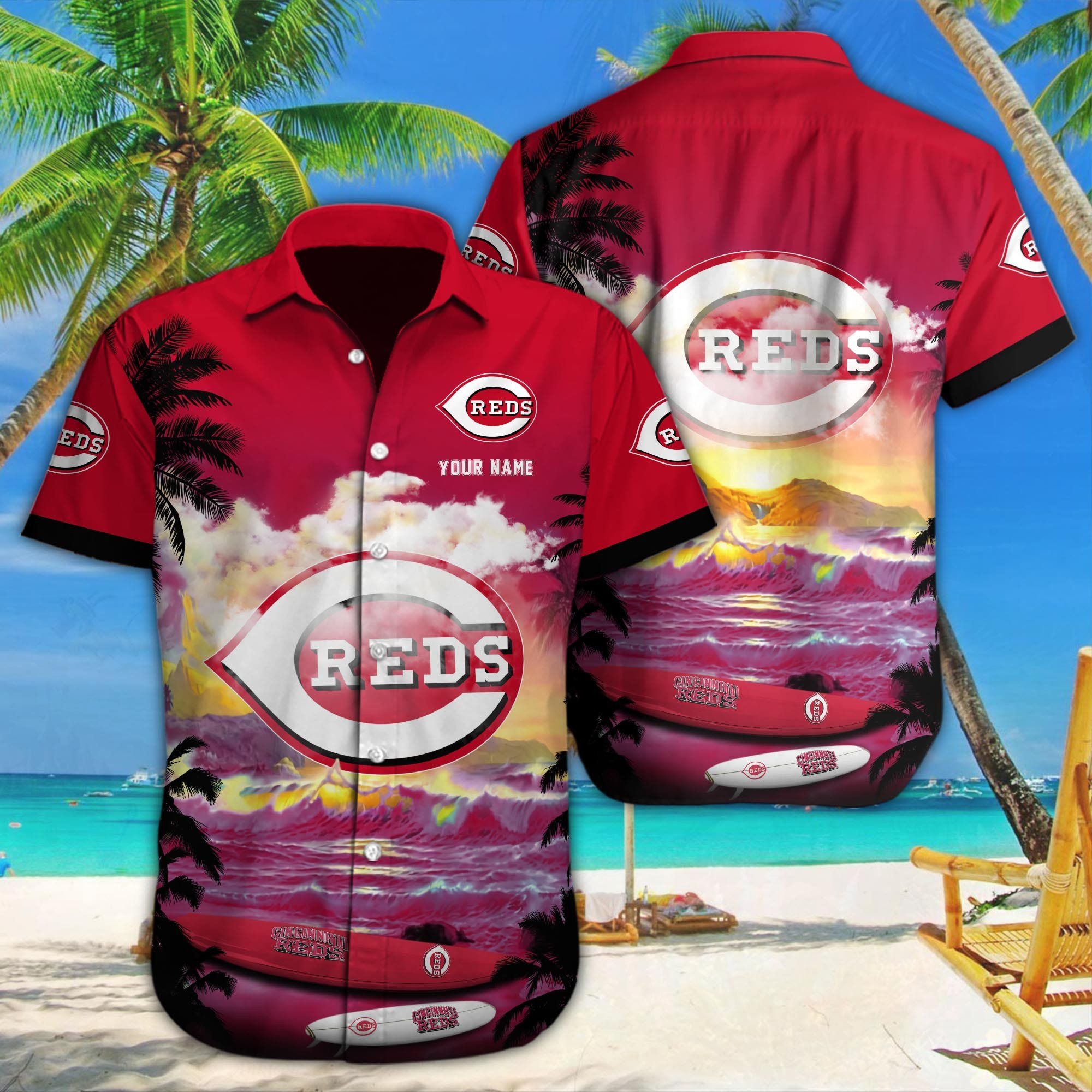 Custom Name Print On Cincinnati Reds Tropical Shirt