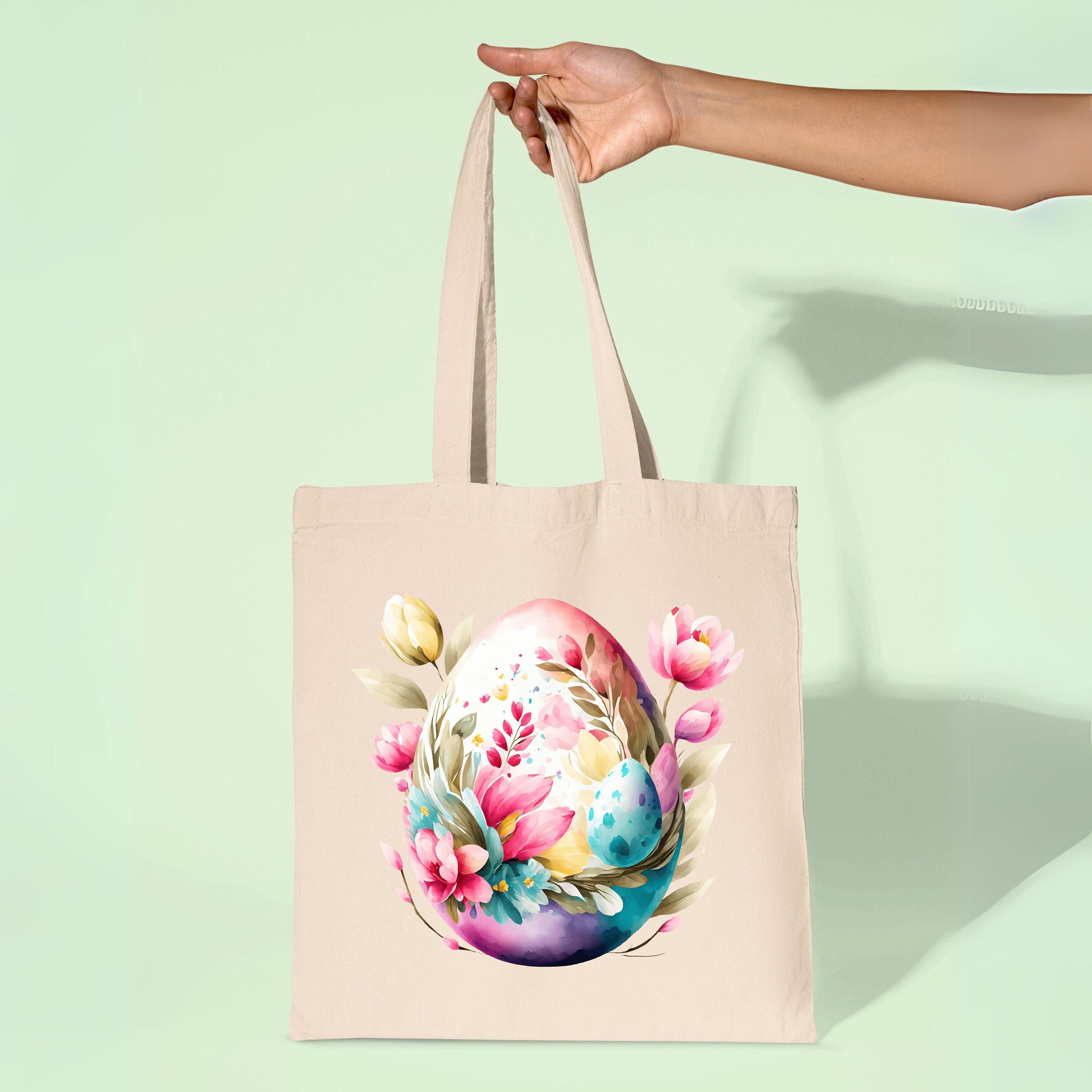 Floral Easter Egg Tote Bag For Women, Easter Gift Ideas, Easter Decor, Easter Printable, Girls Easter Bag, Spring Canvas Tote Bag, Bunny Bag