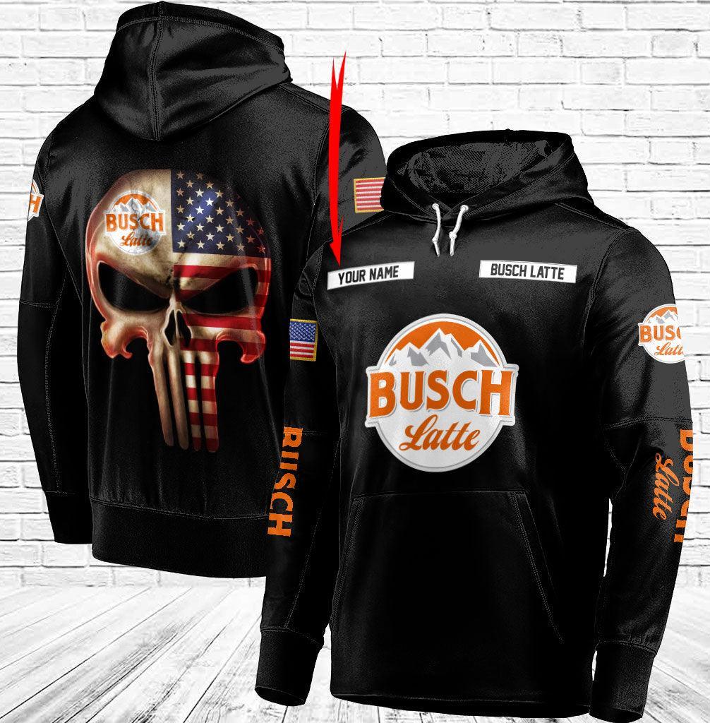 Personalized Black Usa Flag Skull Busch Latte Hoodie