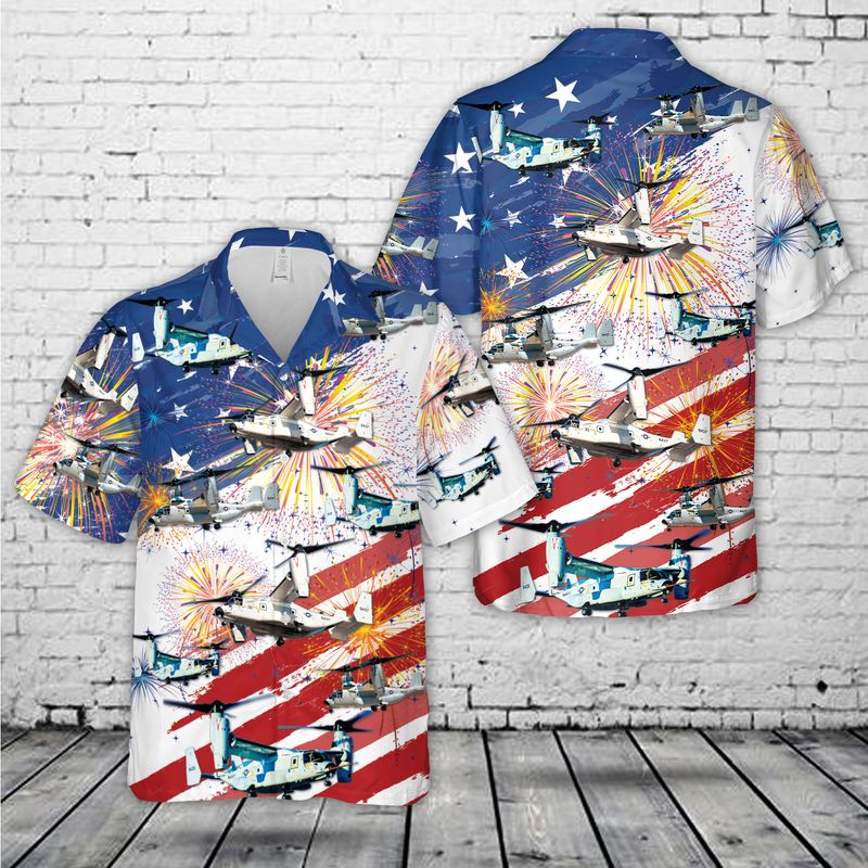 Us Navy Bell Boeing Cmv-22B Osprey, 4Th Of July Hawaiian Shirt