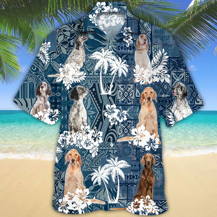 English Setter Hawaiian Shirt, Dog Hawaiian Shirt Men, Short Sleeve Hawaiian Aloha Shirt