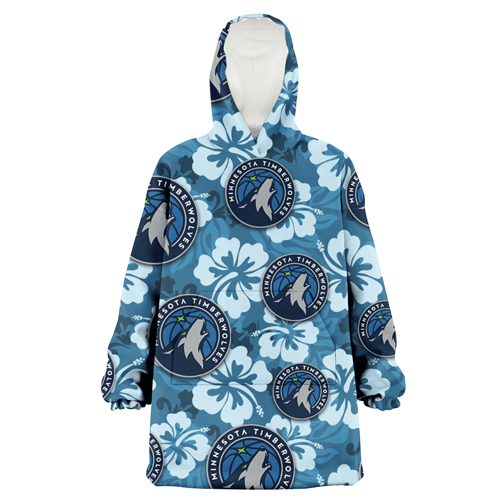 Minnesota Timberwolves Light Blue Hibiscus Blue Background 3D Printed Hoodie Blanket Snug Hoodie