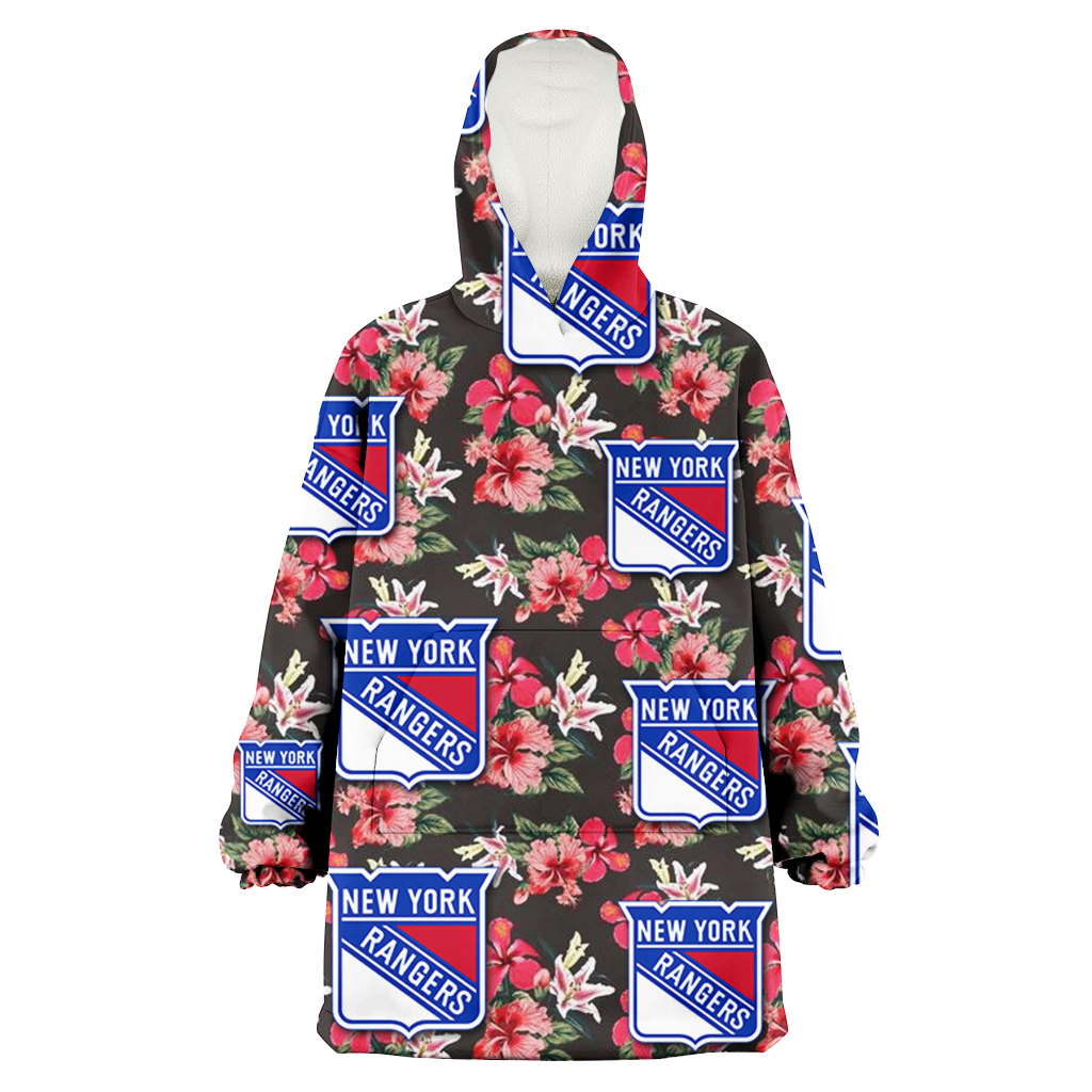 New York Rangers Pink Hibiscus Orchid Brown Background 3D Printed Hoodie Blanket Snug Hoodie