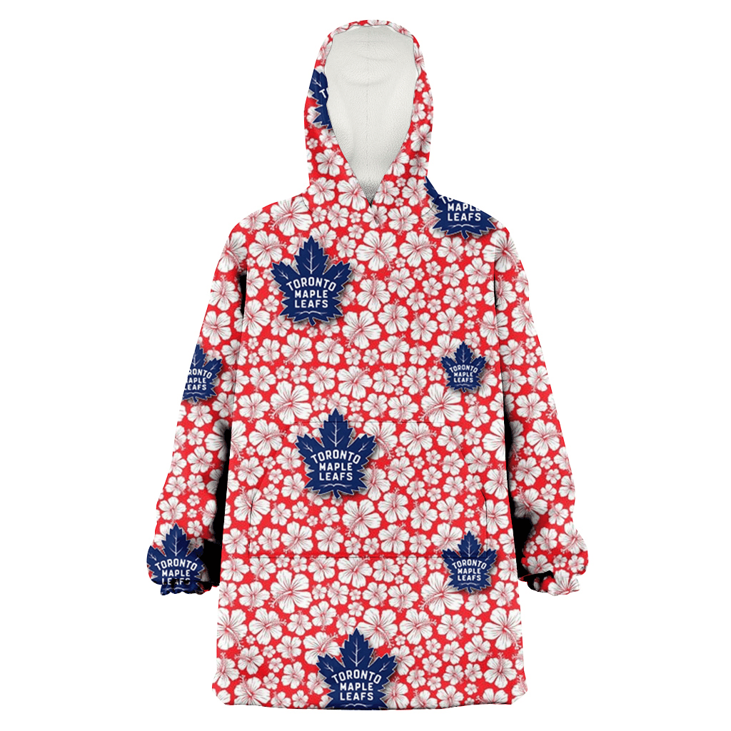 Toronto Maple Leafs Tiny White Hibiscus Pattern Red Background 3D Printed Hoodie Blanket Snug Hoodie