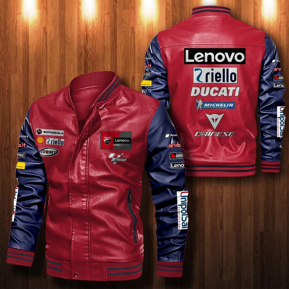 Ducati Lenovo Team Leather Varsity Jacket Bomber Coat