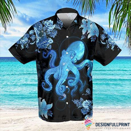 Blue Ocean And Flowers Octopus Butto …