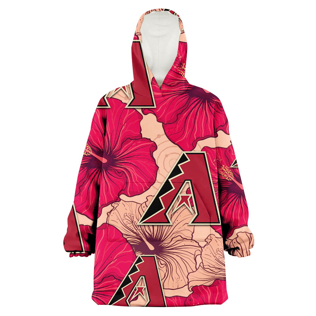 Arizona Diamondbacks Red Beige Hibiscus Beige Background 3D Printed Hoodie Blanket Snug Hoodie