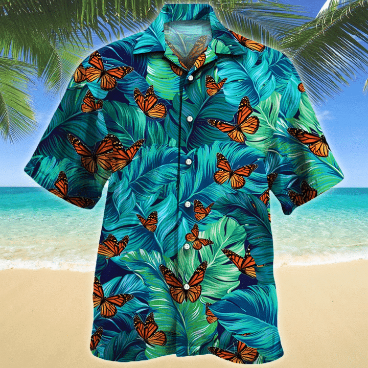 Monarch Butterfly Lovers Gift Summer Beach Palm Tree Pattern Hawaiian Shirt