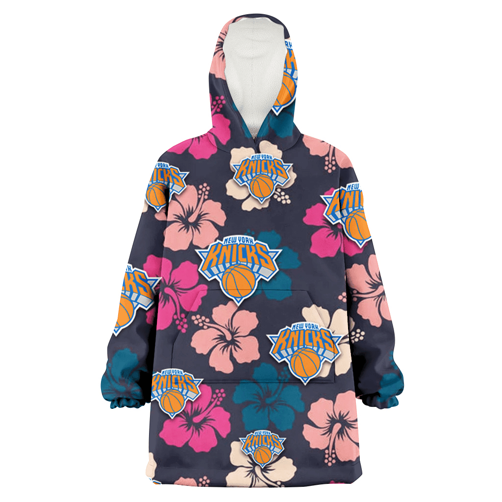 New York Knicks Colorful Hibiscus Black Background 3D Printed Hoodie Blanket Snug Hoodie