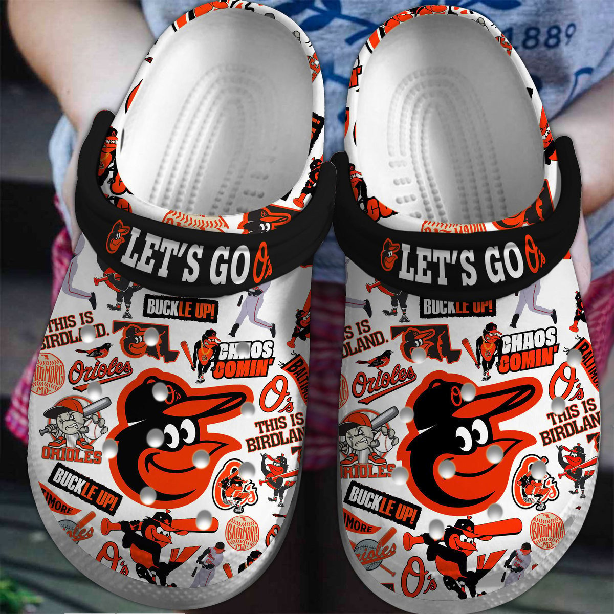 Baltimore Orioles Logo Baseball MLB Cheer Mascot Black Sander Crocss Classic Clogs Shoes Ver838