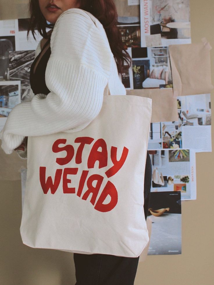 Stay Weird –  Hand-Painted Canvas Tote Bag | Shopping | Market | Reusable Grocery | School | Gift for Her Ideas | Summer | Gym | Beach, Best Tote Bags Ideas, Cute Tote Bags Ideas, Tote Bag Design Ideas, Girls Tote Bag, Best Canvas Tote Bags Ideas