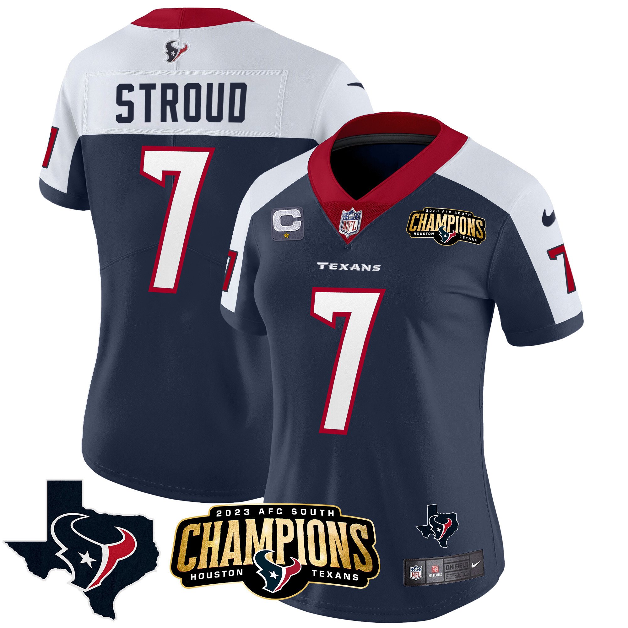 Women’S Houston Texans 2023 Afc South Champions Patch Vapor Jersey – All Stitched