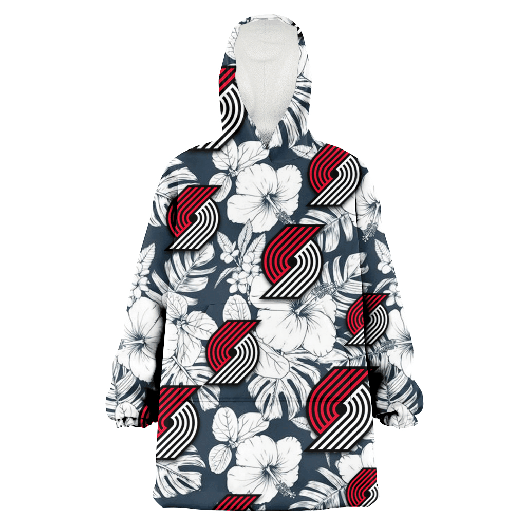 Portland Trail Blazers Sketch Hibiscus Leaf Dark Gray Background 3D Printed Hoodie Blanket Snug Hoodie