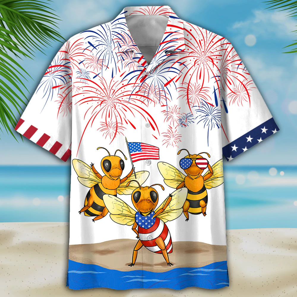 Bee’S 4Th Of July Hawaiian Shirt- Independence Day Hawaiian Shirt, Usa Patriotic Hawaiian Shirt