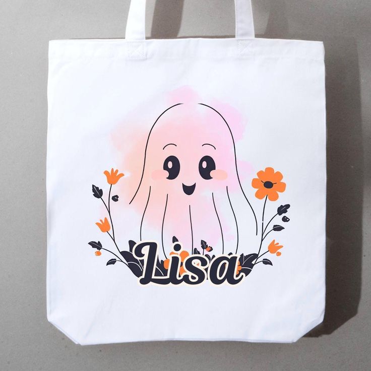 Personalized Halloween Tote Bag, Halloween Trick or Treat Name Bag cute Ghost Treat Bag for kids Halloween gift bag custom tote candy bag ki, Best Tote Bags Ideas, Cute Tote Bags Ideas, Tote Bag Design Ideas, Girls Tote Bag, Best Canvas Tote Bags Ideas